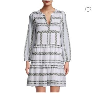 Vineyard Vines Green and White Tiered Sundress with Bishop Sleeves, Size M